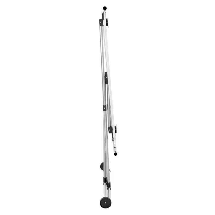 Stewi Flügel-Wäscheständer 2781 - L x B x H: 160 x 57 x 97 cm, alu / schwarz - Silbernes Aluminium-Klappstativ mit schwarzen Kunststoffverbindern und rundem schwarzem Fuß, für den Transport zusammengeklappt.