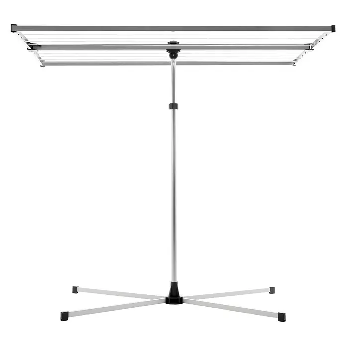 Stewi Flügel-Wäscheständer 2921 - L x B x H: 165 x 75 x 110 cm, alu / schwarz - Silbergraue Aluminium-Wäschespinne mit Kreuzfuß und mehreren Trockenleinen.