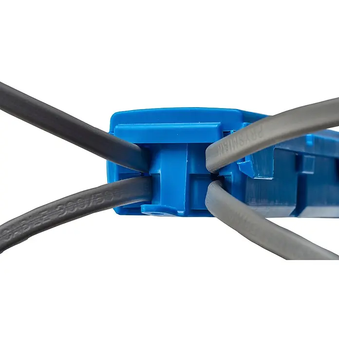 Ideal Kabelbox In-Sure Box 30-4000-1 - 1 Stk. - Blauer Kunststoff-Stromverbinder, der mehrere graue Kabel sicher verbindet.