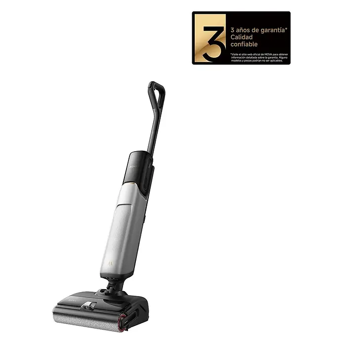 Mova Aspirador en seco y húmedo de batería X4 Pro - 450 W, Volumen de recipiente: 760 ml - Elegante aspiradora/fregona de barra MOVA negra y plateada, con distintivo de garantía de 3 años.
