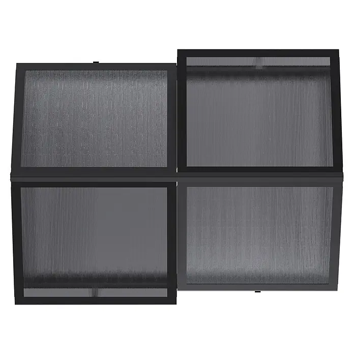 Vitavia Hochbeet Zola - 126,7 x 89 x 134,5 cm, Polycarbonat, Schwarz/ Granit - Vier dunkel gerahmte Paneele mit vertikal geriffeltem Grauglas.