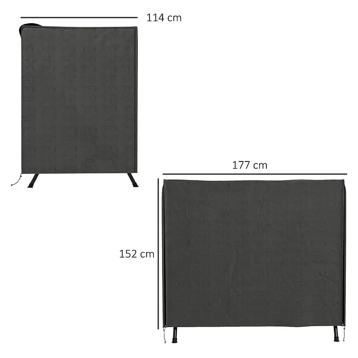 Outsunny Hollywoodschaukel-Schutzhülle - 420D Oxford Gewebe, 540 g/m², Dunkelgrau - Zwei dunkelgraue, ausziehbare Seitenmarkisen mit Größenangaben: 114x152 cm und 177x152 cm.