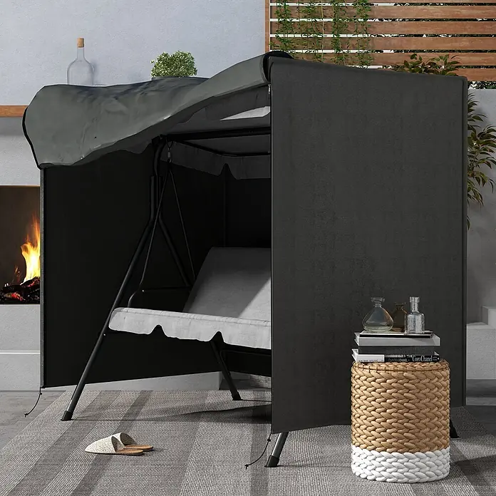 Outsunny Hollywoodschaukel-Schutzhülle - 420D Oxford Gewebe, 540 g/m², Dunkelgrau - Dunkelgraue Stoffabdeckung schützt eine Gartenschaukel vor Witterungseinflüssen.
