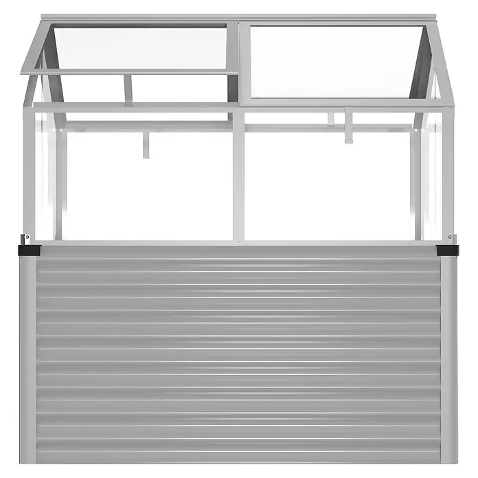 Vitavia Hochbeet Zola - 126,7 x 89 x 134,5 cm, Sicherheitsglas, Silber - Graues Frühbeet mit Wellblechboden und transparentem Klappdeckel für den Garten.