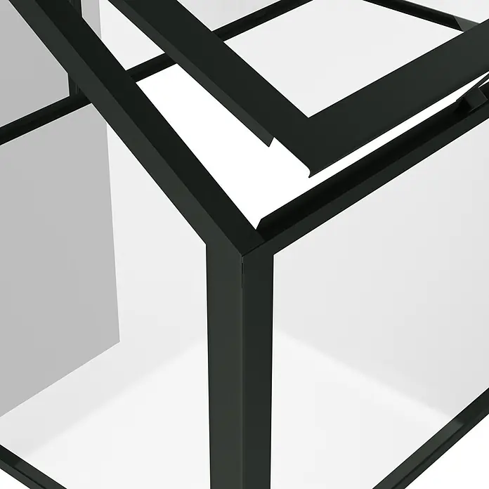 Vitavia Frühbeet Zola - 124,3 x 89 x 71,3 cm, Schwarz, Sicherheitsglas - Schwarzes Metallgestell eines Gewächshauses oder einer Vitrine.