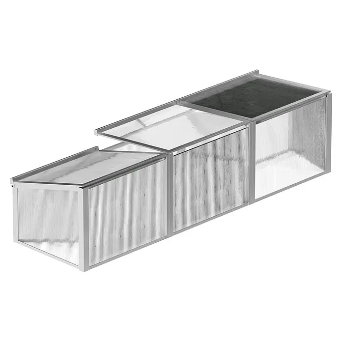 Vitavia Frühbeet Gaia 3X - 53 x 180 x 38 cm, Transparent, Polycarbonat - Modulares Gewächshaus mit grauem Metallrahmen und durchscheinenden, gerippten Polycarbonatplatten zur Pflanzenzucht.