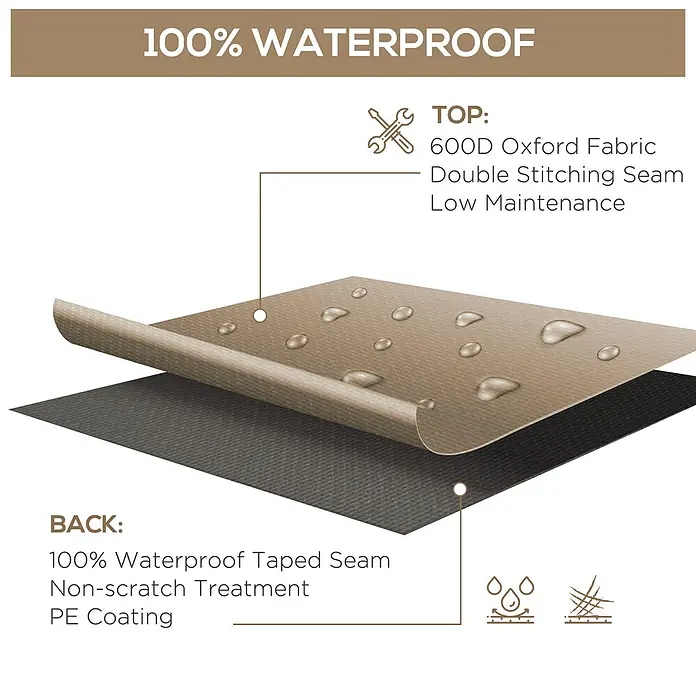 Outsunny Loungemöbel-Schutzhülle - Oxfordstoff, Beige - Zweilagiges wasserdichtes Gewebe mit 600D Oxford-Oberseite, wasserabweisender Oberfläche und PE-beschichteter, kratzfester Rückseite mit versiegelten Nähten.