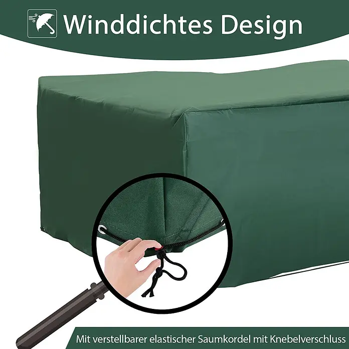 Outsunny Loungemöbel-Schutzhülle - 600D Oxford-Material mit PE-Beschichtung, Grün - Dunkelgrüne Outdoor-Abdeckung mit winddichtem Design und verstellbarer elastischer Saumkordel mit Knebelverschluss für sicheren Halt.