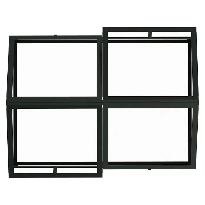 Vitavia Frühbeet Zola - 124,3 x 89 x 71,3 cm, Schwarz, Sicherheitsglas - Schwarzer Vierfeld-Fensterrahmen, zwei Flügel leicht geöffnet.