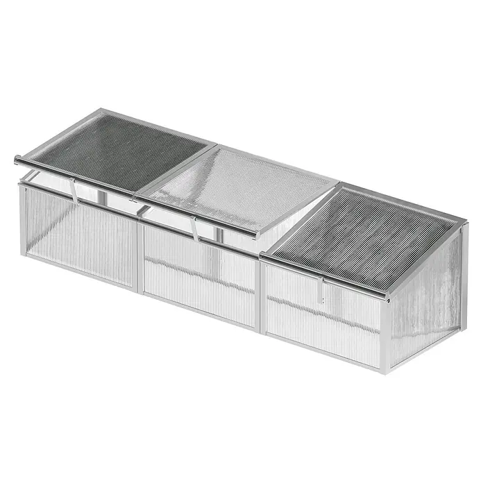 Vitavia Frühbeet Gaia 3X - 53 x 180 x 38 cm, Transparent, Polycarbonat - Modulares Frühbeet aus Aluminium mit transparenten Stegplatten, ein Deckel offen, ideal für den Garten.