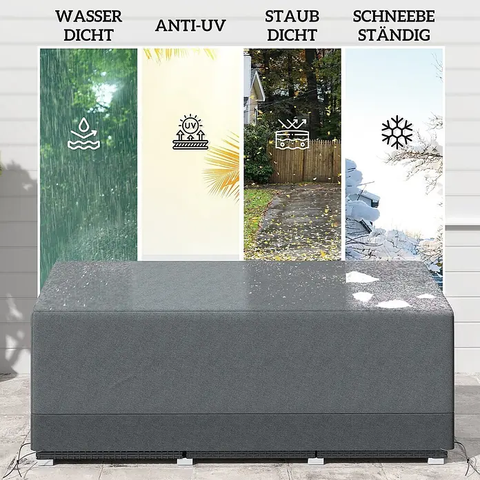 Outsunny Loungemöbel-Schutzhülle - Oxfordstoff, Hellgrau - Dunkelgraue Outdoor-Aufbewahrungsbox-Abdeckung aus Stoff, wasserdicht, UV-beständig, staubdicht und schneesicher.