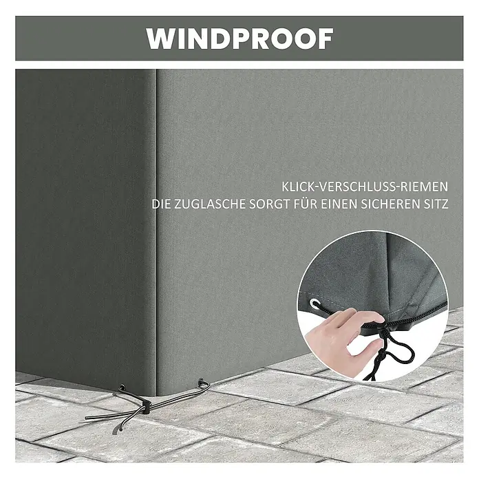 Outsunny-Gartenmöbel Abdeckung-Dunkelgrau-275L x 205B x 90H cm -  - Dunkelgraue Outdoor-Schutzhülle mit Kordelzug und Schnallenriemen für sicheren, winddichten Halt.