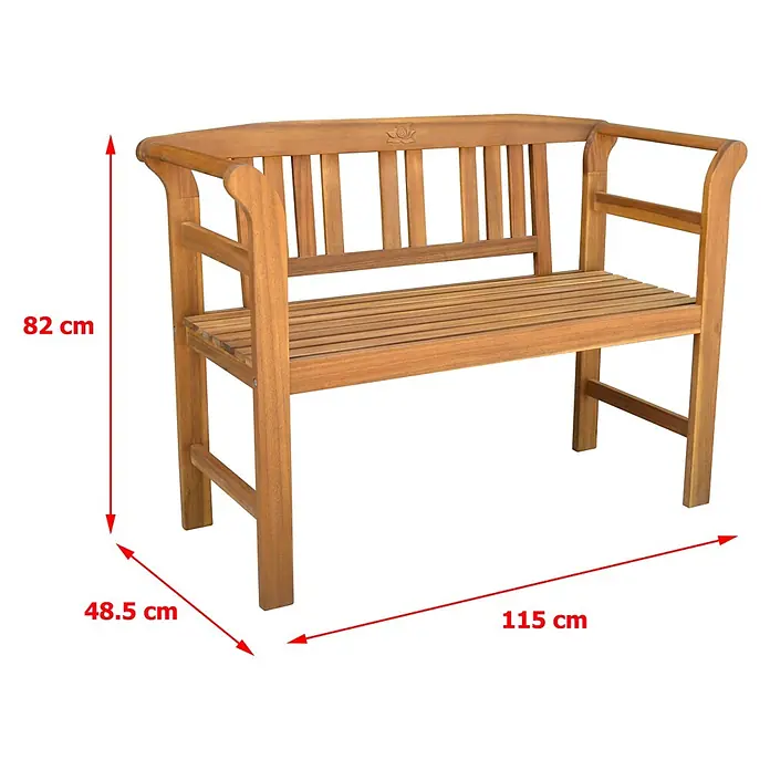 Prestige Home Living Outdoor Gartenbank Rose - B x T x H: 163 x 63 x 91 cm, Akazie, Braun - Braune Latten-Gartenbank aus Holz mit Armlehnen und geschnitztem Detail an der Rückenlehne.