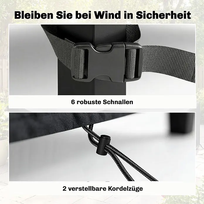 Outsunny Loungemöbel Schutzhülle - L x B x H: 216 x 216 x 78 cm, 420D Oxford-Gewebe, Schwarz - Robuste schwarze Schnallen und verstellbare Kordelzüge sichern den Artikel gegen Wind.