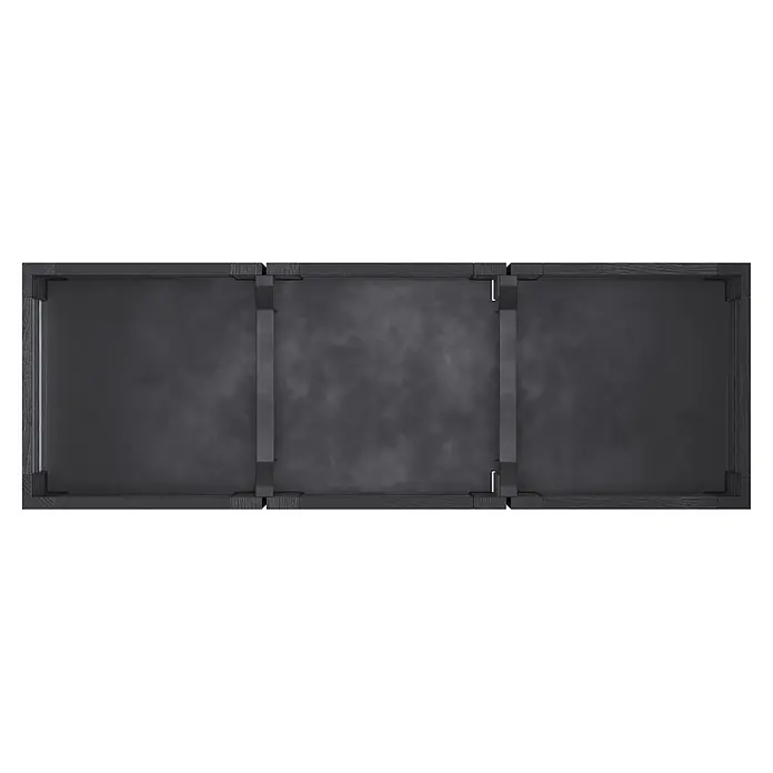 Hochbeet mit 3 Staufächern - 225 x 75 x 78 cm, Kunststoff - Dunkelgrauer modularer Raumteiler mit Holzstrukturrahmen und dunklen Metallverbindern.