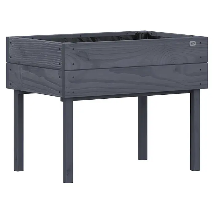 Siena Garden Hochbeet Fiete für Kinder - 75 x 50 x 60 cm, Holz, Grau - Graues Holz-Hochbeet mit Pflanzfolie, auf vier Beinen stehend.