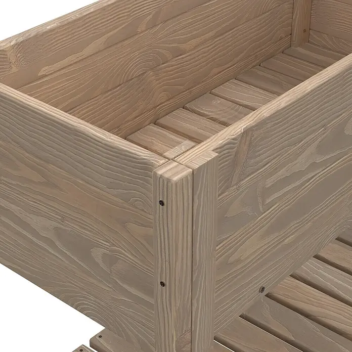 Siena Garden Hochbeet Aron - 79 x 39 x 79 cm, Holz, Grau - Hellbraunes Hochbeet oder Pflanzgefäß aus Holz mit sichtbarer Maserung und Lattenrostboden, Schrauben an den Eckpfosten.