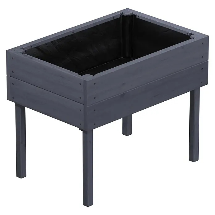 Siena Garden Hochbeet Fiete für Kinder - 75 x 50 x 60 cm, Holz, Grau - Dunkelgraues Hochbeet aus Holz mit schwarzer Folie und vier Beinen.