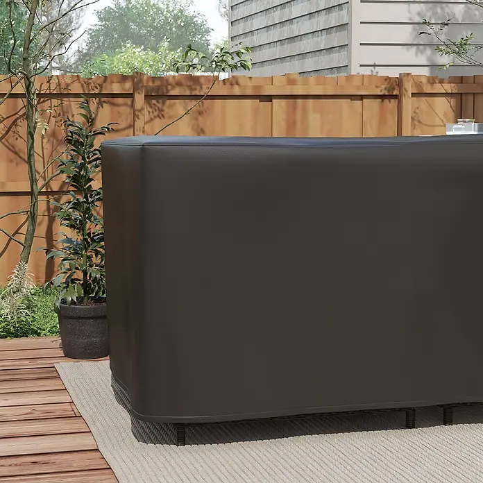 Outsunny Loungemöbel Schutzhülle - L x B x H: 250 x 250 x 79 cm, Oxfordstoff, Schwarz - Dunkelgraue Outdoor-Möbelabdeckung schützt Möbel auf einer Terrasse.