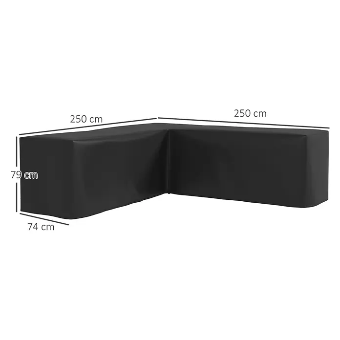 Outsunny Loungemöbel Schutzhülle - L x B x H: 250 x 250 x 79 cm, Oxfordstoff, Schwarz - Schwarze L-förmige Schutzhülle, 250x250x79x74 cm.