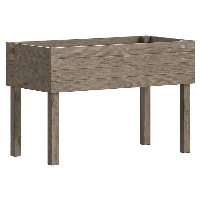 Siena Garden Hochbeet Max - 119 x 59 x 79 cm, Holz, Grau - Erhöhtes Holzhochbeet mit hellbraunen Latten und vier Beinen.