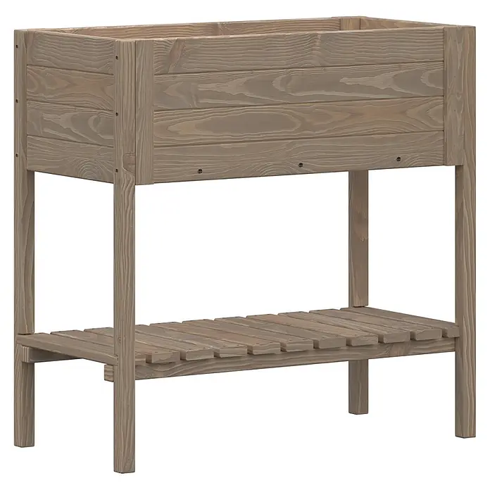 Siena Garden Hochbeet Aron - 79 x 39 x 79 cm, Holz, Grau - Hölzernes Hochbeet mit heller Oberfläche und einem Lattenrostboden darunter.