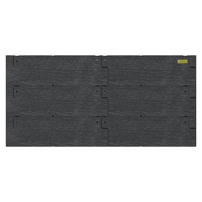 Juwel Hochbeet Timber 3-reihig - 130 x 60 x 60 cm, Kunststoff, Anthrazit - Modulare, dunkelgraue, texturierte Steckelemente mit Holzmaserung, ideal für Hochbeete oder Komposter, mit Juwel-Logo.