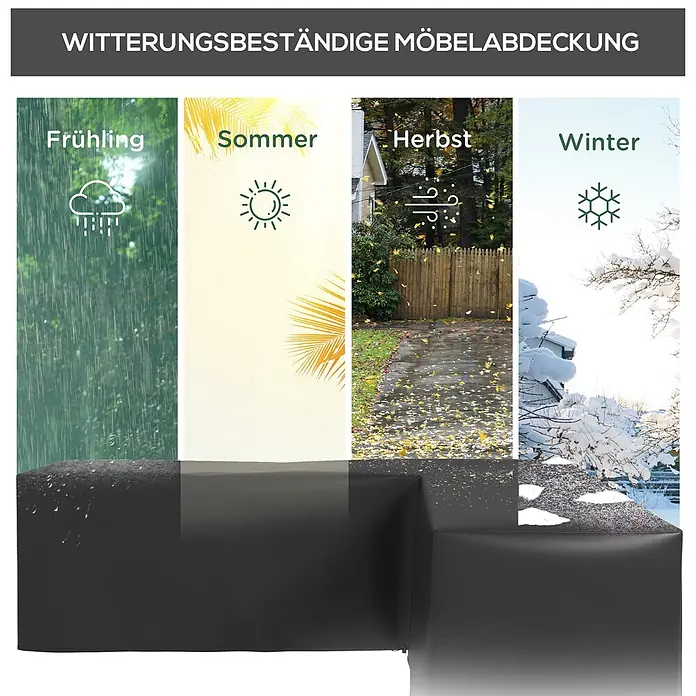 Outsunny Loungemöbel Schutzhülle - L x B x H: 250 x 250 x 79 cm, Oxfordstoff, Schwarz - Dunkelgraue wetterbeständige Möbelabdeckung, die Regen, Sonne, Wind und Schnee über vier Jahreszeiten standhält.