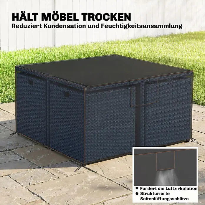 Outsunny Loungemöbel Schutzhülle - Oxford-Stoff, Schwarz - Dunkelgraue gewebte Outdoor-Möbelabdeckung mit Lüftungsschlitzen zur Kondensationsreduzierung und Möbelpflege.