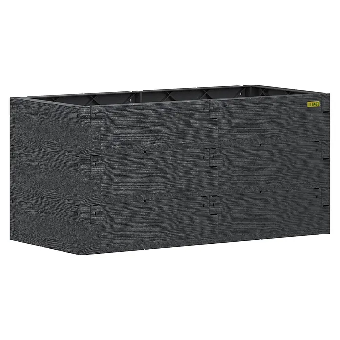 Juwel Hochbeet Timber 3-reihig - 130 x 60 x 60 cm, Kunststoff, Anthrazit - Dunkelgraues modulares Hochbeet von Juwel aus Kunststoff mit Holzstruktur.