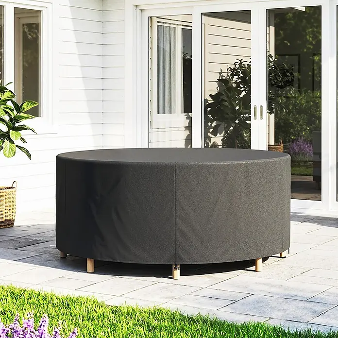Outsunny Loungemöbel Schutzhülle - 420D Oxford-Gewebe, PU-Beschichtung, Schwarz - Dunkelgraue runde Abdeckung für Gartenmöbel auf einer Terrasse. Aus robustem Stoff.