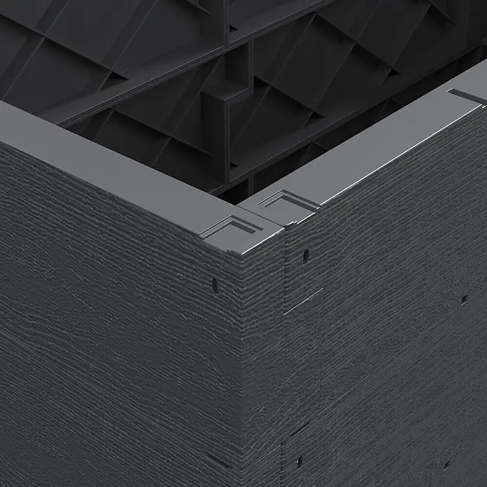 Juwel Hochbeet Timber 3-reihig - 130 x 60 x 60 cm, Kunststoff, Anthrazit - Dunkelgraues, texturiertes Kunststoffeckteil für modulares Hochbeet oder Komposter mit sichtbarer Innenverstärkung.
