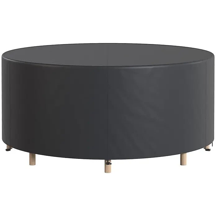 Outsunny Loungemöbel Schutzhülle - 420D Oxford-Gewebe, PU-Beschichtung, Schwarz - Runde, dunkelgraue Gartenmöbelabdeckung mit sichtbaren Holzbeinen.