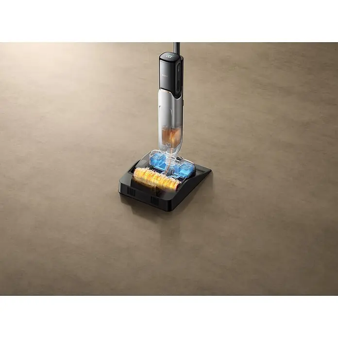 Mova Aspirador en seco y húmedo de batería X4 Pro - 450 W, Volumen de recipiente: 760 ml - Aspirador vertical en húmedo/seco con carcasa transparente que muestra depósitos de agua limpia/sucia y un rodillo de limpieza caliente y brillante.
