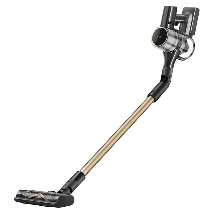 Mova Aspirador de batería S5 Sense - 570 W, Volumen de recipiente: 0,6 l - Aspiradora escoba sin cable gris oscuro y dorado, con depósito transparente y cabezal de cepillo.