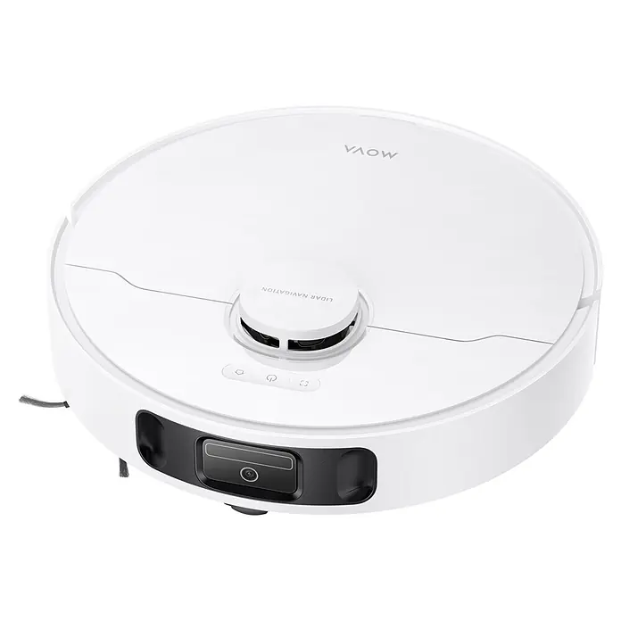 Mova Robot aspirador con mopa E30 Ultra - Potencia de aspiración: 7.000 Pa, Capacidad del robot: 300 ml - Robot aspirador blanco con sensor de navegación LIDAR superior y botones de control.