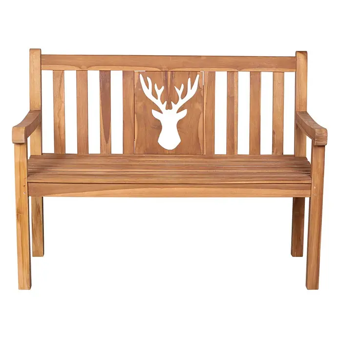 Bene Living Gartenbank Hirsch - B x T x H: 120 x 60 x 94 cm, Teakholz, Natur - Hölzerne Gartenbank mit Hirschkopf-Ausschnitt in der Rückenlehne.