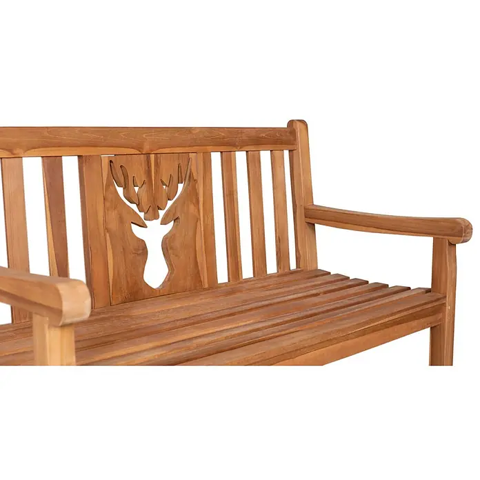 Bene Living Gartenbank Hirsch - B x T x H: 120 x 60 x 94 cm, Teakholz, Natur - Gartenbank aus Holz mit geschnitztem Hirschkopf in der Rückenlehne.