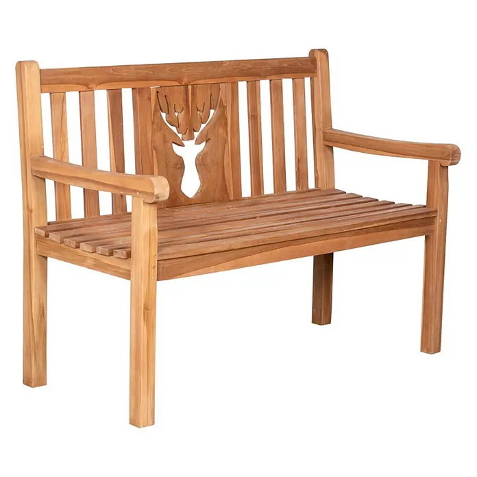 Bene Living Gartenbank Hirsch - B x T x H: 120 x 60 x 94 cm, Teakholz, Natur - Gartenbank aus Teakholz mit Lattenrost und geschnitztem Hirschkopf in der Rückenlehne.