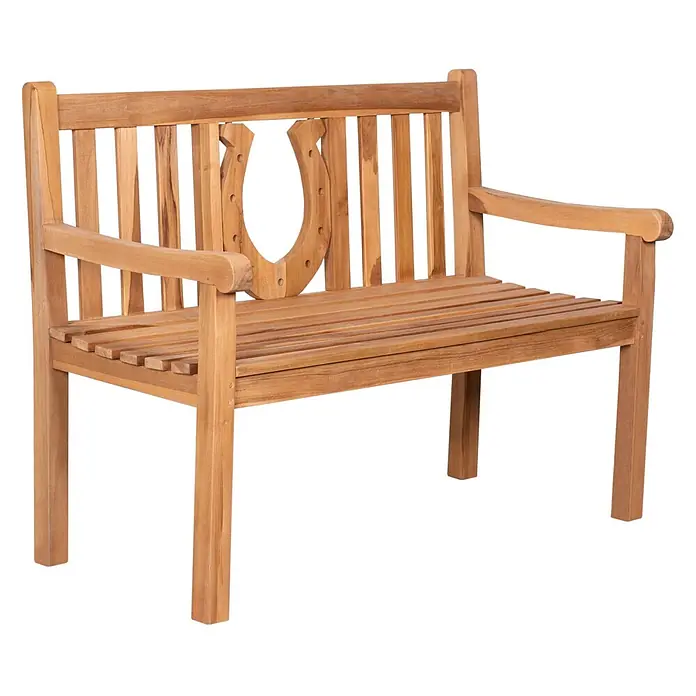 Bene Living Gartenbank Hufeisen - Teakholz, Natur - Gartenbank aus natürlichem Teakholz mit Lattenrost und Hufeisen-Design in der Rückenlehne.
