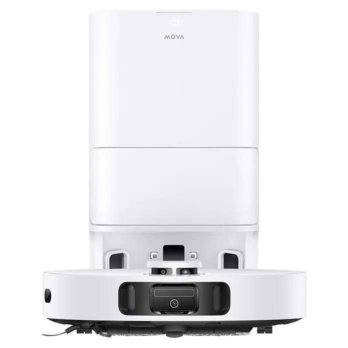Mova Robot aspirador con mopa E30 Ultra - Potencia de aspiración: 7.000 Pa, Capacidad del robot: 300 ml - Robot aspirador blanco acoplado a su estación de autovaciado.