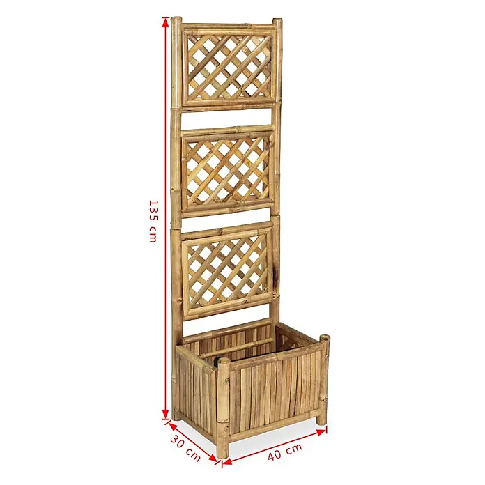 Furnicato Hochbeet inkl. Rankgitter oder Hilfe - 30 x 40 x 135 cm, Naturmaterialien, Braun - Bambus-Pflanzkasten mit integriertem Spalier. 135 cm hoch, mit einer 40x30 cm Basis.