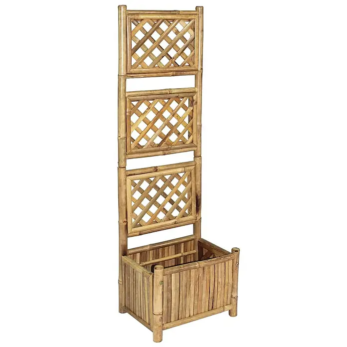 Furnicato Hochbeet inkl. Rankgitter oder Hilfe - 30 x 40 x 135 cm, Naturmaterialien, Braun - Hoher Bambus-Pflanzkasten mit drei quadratischen Rankgittern über einem rechteckigen Kasten.