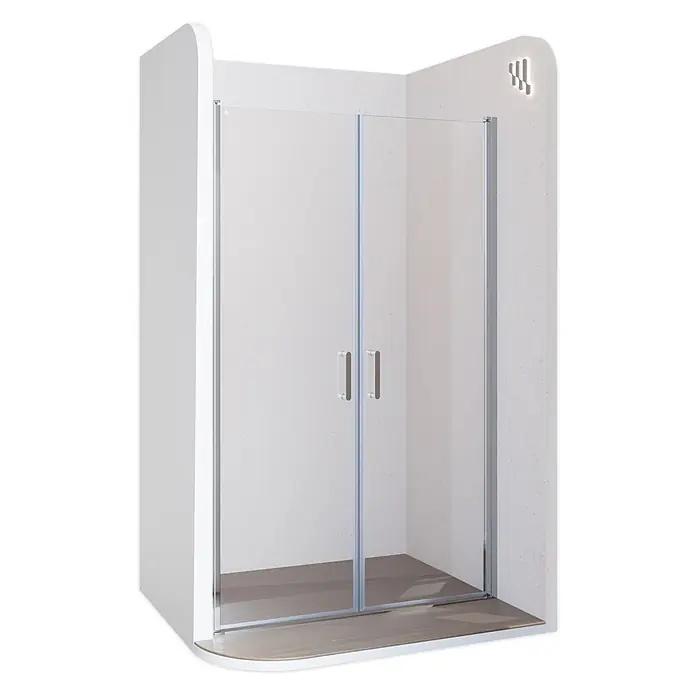 i-flair Dusch-Pendeltür AC100 - 100 x 180 cm, Silber, Beschichtet, Glasstärke: 6 mm - Eck-Duschkabine aus Klarglas mit Doppeltüren, verchromten Rahmen und Griffen.