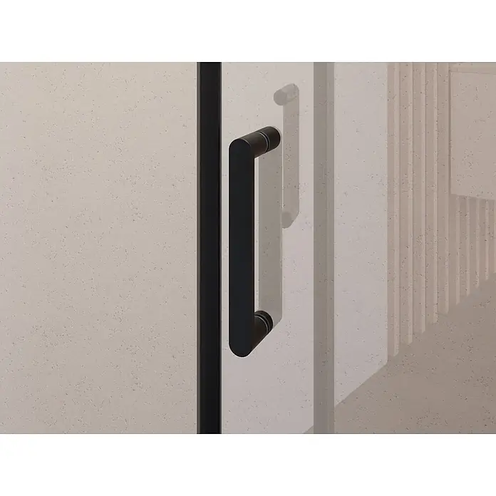 i-flair Dusch-Pendeltür BC88 - Schwarz, Beschichtet, Glasstärke: 6 mm - Schwarzer Türgriff an einer Glastür.