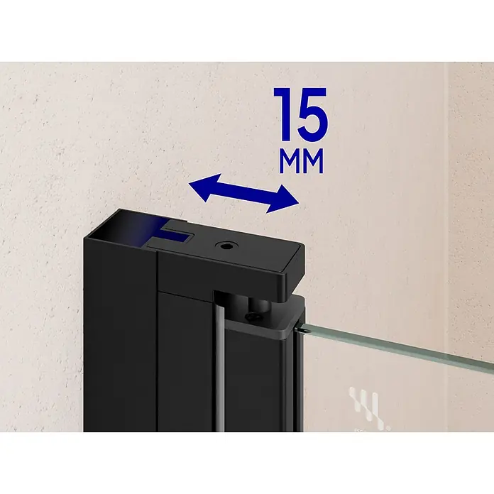 i-flair Dusch-Pendeltür BC73 - Schwarz, Beschichtet, Glasstärke: 6 mm - Schwarzes Duschprofil an der Wand, mit 15mm Verstellbarkeit für die Glasduschwand.