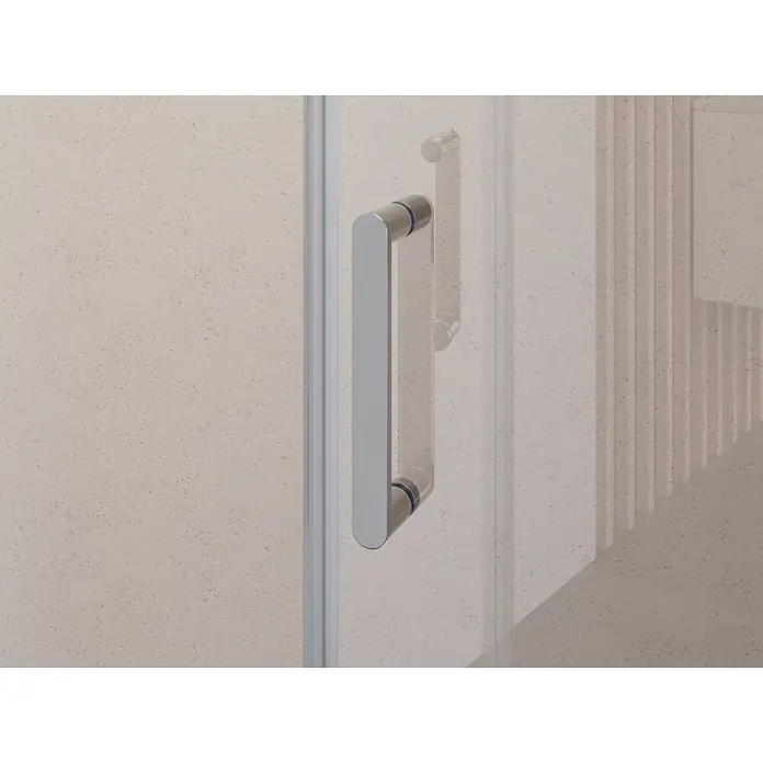 i-flair Dusch-Pendeltür AC70 - 70 x 180 cm, Silber, Beschichtet, Glasstärke: 6 mm - Polierter Chromgriff an einer klaren Glasduschabtrennung.