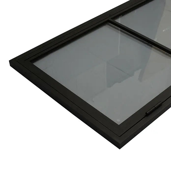 Inova Zimmertür Glasdrehtür ESG Glastür Komplettset DIN Rechts 89 x 215 cm - 830 x 2.115 mm, DIN Anschlag: Rechts, Schwarz - Dunkler Metallrahmen mit Glasscheiben und einem Scharnier.