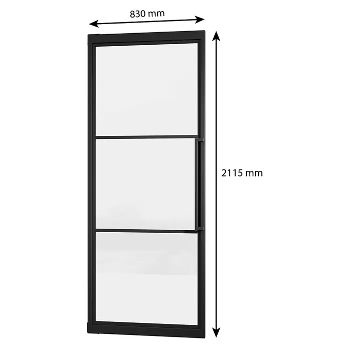 Pivot Schwingtür Loft 830x2115mm Stahl 3 Felder Klarglas schwarz -  - Schwarz gerahmte Glastür mit drei Feldern, Breite 830 mm, Höhe 2115 mm.