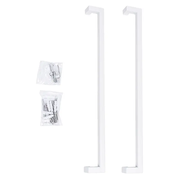 Inova Zimmertür Lofttür Komplettset Stahl DIN Rechts - 834 x 1.972 mm, DIN Anschlag: Rechts, Weiß - Zwei weiße rechteckige Griffe mit Montagezubehör.